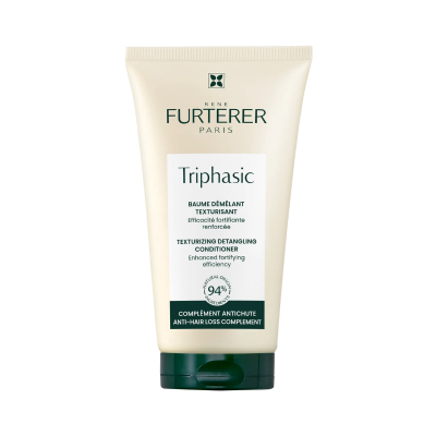 Frasco de condicionador Triphasic Rene Furterer Paris creme com tampa verde