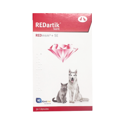 Saqueta de cápsulas para animais com imagens de cão e gato e texto informativo