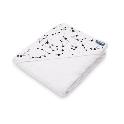 Toalha de banho branca com padrão de constelações pretas
