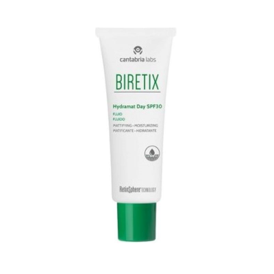 Tubo branco com tampa verde de creme BIRETIX Hydramat Day SPF30