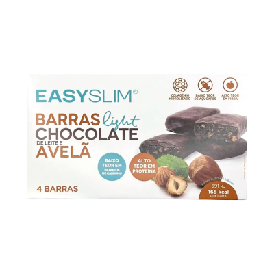 Embalagem de barras light de chocolate de leite e avelã EASYSLIM com 4 barras