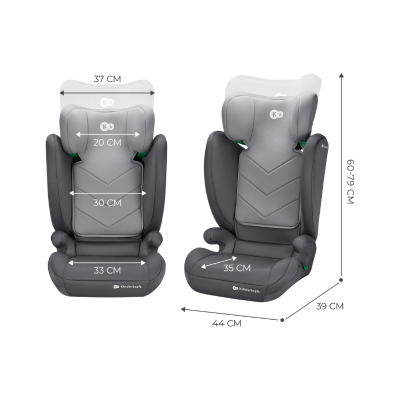Cadeiras elevatórias Kinderkraft cinza com medidas em centímetros