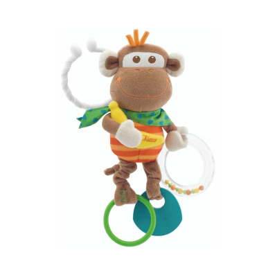 Brinquedo macaco de pelúcia com anéis coloridos