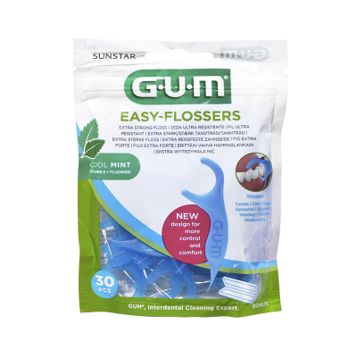 Pacote de GUM Easy-Flossers fio dental azul, 30 unidades, sabor Cool Mint