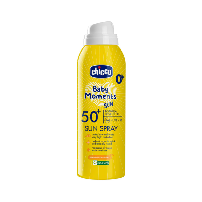 Spray solar Chicco Baby Moments Sun FPS 50+ amarela com tampa branca