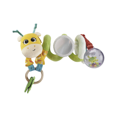 Brinquedo de bebé colorido em forma de girafa com espiral, espelho e bola transparente