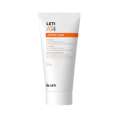 Frasco de creme facial LETI AT4 Atopic Skin branco com tampa translúcida