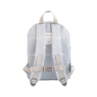 Mochila cinzenta com padrão de ursos polares e alças bege claro