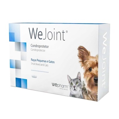 Embalagem WeJoint Condroprotetor para cães pequenos e gatos com imagens de um cão e um gato