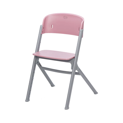 cadeira dobrável rosa com estrutura metálica cinzenta