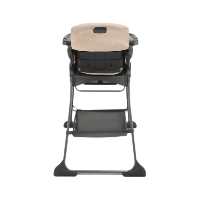 Cadeira alta para bebé bege com bolinhas e estrutura preta
