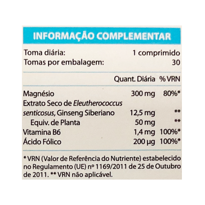 Etiqueta de suplemento alimentar com informação complementar e composição nutricional.