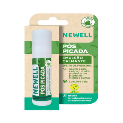 Emulsão calmante pós-picada NEWELL embalagem verde e branco