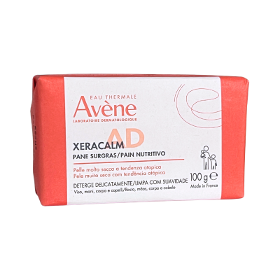 Sabonete Avène Xeracalm AD embalagem vermelha e branca 100 g