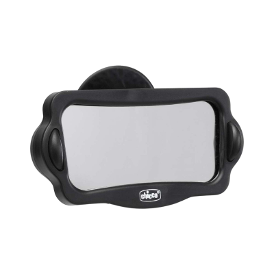Espelho retrovisor para carro de criança em plástico preto com o logo CHICCO