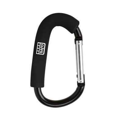 Mosquetão preto com revestimento de espuma e texto branco go Saco