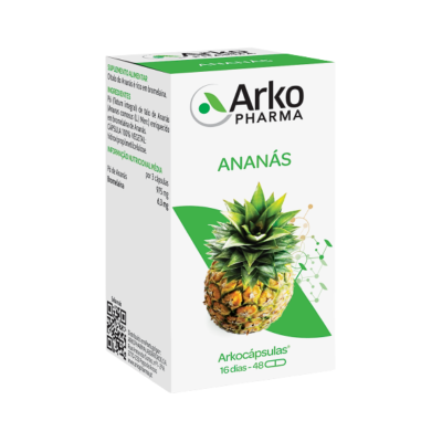 Embalagem de suplemento alimentar Arkocápsulas Ananás da Arko Pharma com imagem de ananás