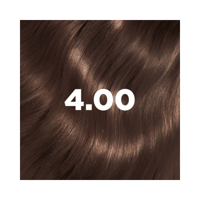 Cabelo castanho escuro liso com número 4.00 em branco