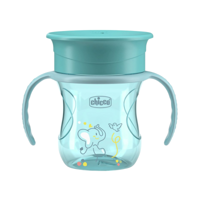 Copo infantil azul Chicco com tampa e pegas