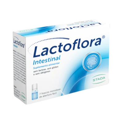 Caixa de suplemento alimentar Lactoflora Intestinal azul e branco