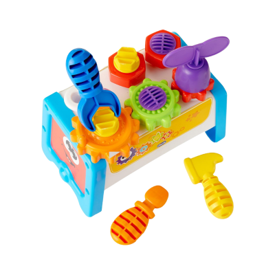 Brinquedo infantil colorido de encaixe e construção com várias peças em plástico.