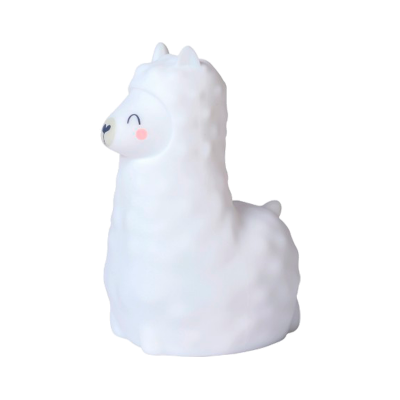 Figurinha decorativa em forma de lhama branca com textura e rosto sorridente