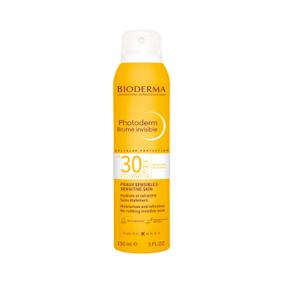 Frasco amarelo com tampa branca spray Bioderma Photoderm FPS 30
