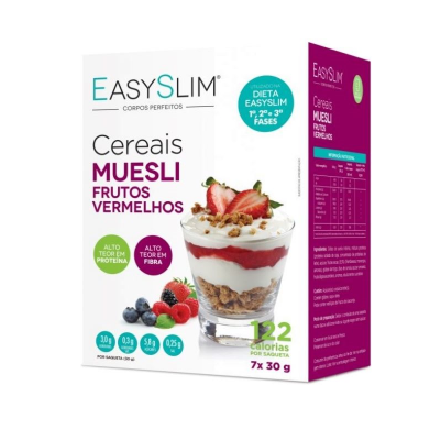 Embalagem de Cereais Muesli Frutos Vermelhos EASY SLIM com frutos vermelhos e iogurte
