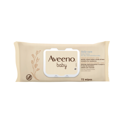 Embalagem de toalhitas para bebé Aveeno baby com 72 unidades.