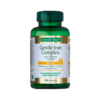 Frasco verde de suplemento alimentar Gentle Iron Complex da Natures Bounty