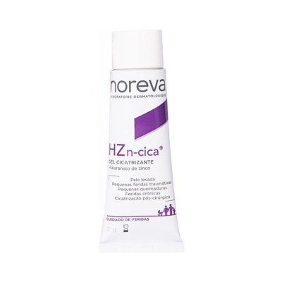 Tubo de gel cicatrizante Noreva HZn-cica branco e roxo