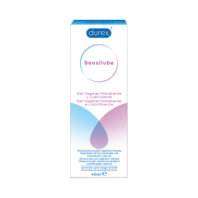 Embalagem branca de gel vaginal hidratante e lubrificante Durex Sensilube 40 ml