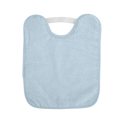 Babete infantil azul claro em tecido felpudo com elástico branco