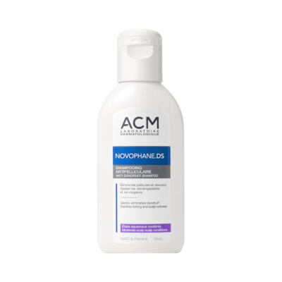 Frasco branco de champô ACM NOVOPHANE.DS anticaspa 125ml