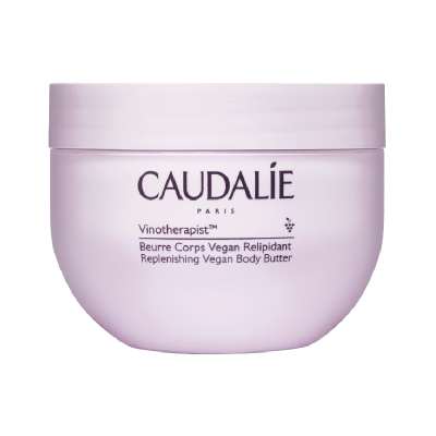 Frasco rosa claro de manteiga corporal vegana Caudalie