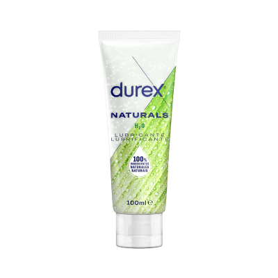 Frasco plástico Durex Naturals H2O lubrificante 100ml com design verde e gotas de água