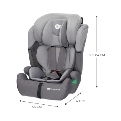 Cadeira auto cinza Kinderkraft com cintos e almofadas