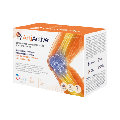 Caixa de suplemento alimentar ArtiActive para flexibilidade e mobilidade das articulações.