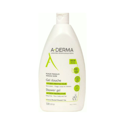 Frasco branco de gel de duche A-DERMA 500 ml para pele frágil