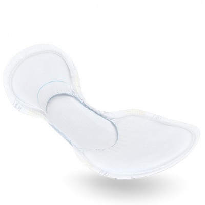 Absorvente feminino branco anatómico em tecido com várias camadas