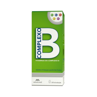 Embalagem verde e branca de suplemento vitamínico COMPLEXO B