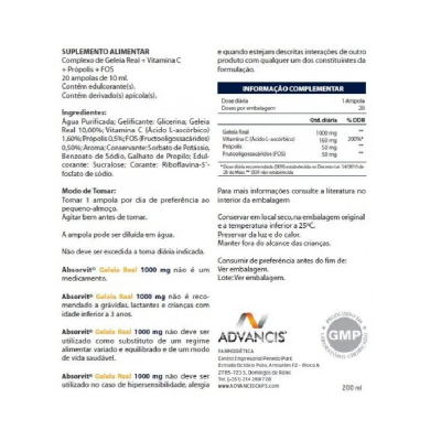 Rótulo de suplemento alimentary com texto em português e selo GMP