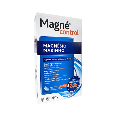 Embalagem de suplemento Magné Control magnésio marinho com vitaminas 24h