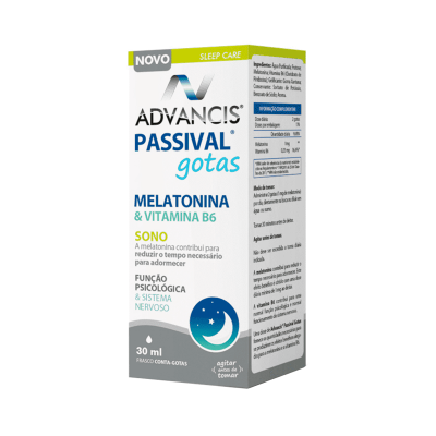 Embalagem do suplemento Passival gotas com melatonina e vitamina B6
