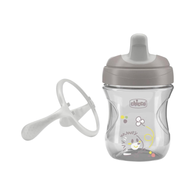 Copo de bebé Chicco com tampa cinzenta e desenho de porco-espinho