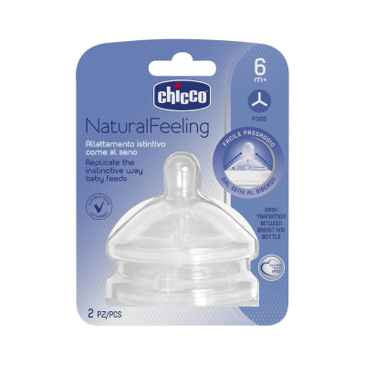 Pack de 2 tetinas de silicone transparentes Chicco NaturalFeeling para bebés 6 meses