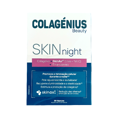 Embalagem de suplemento COLAGÉNIUS Beauty SKIN night 30 cápsulas