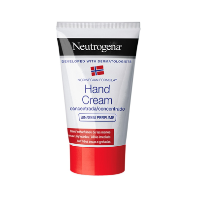 Tubo de creme de mãos Neutrogena concentrado branco e vermelho