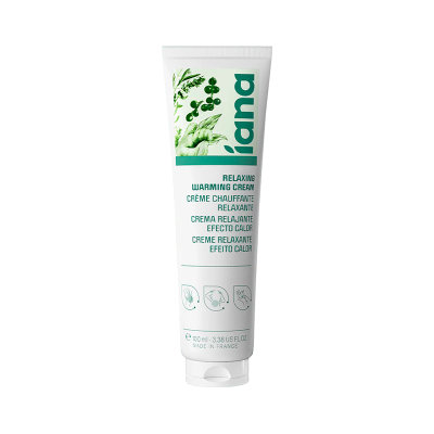 Tubo branco de creme descontraído liana com design verde e texto multilingue.