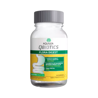 frasco plástico transparente de suplemento alimentar Aquilea Qbiotics Flora Digest